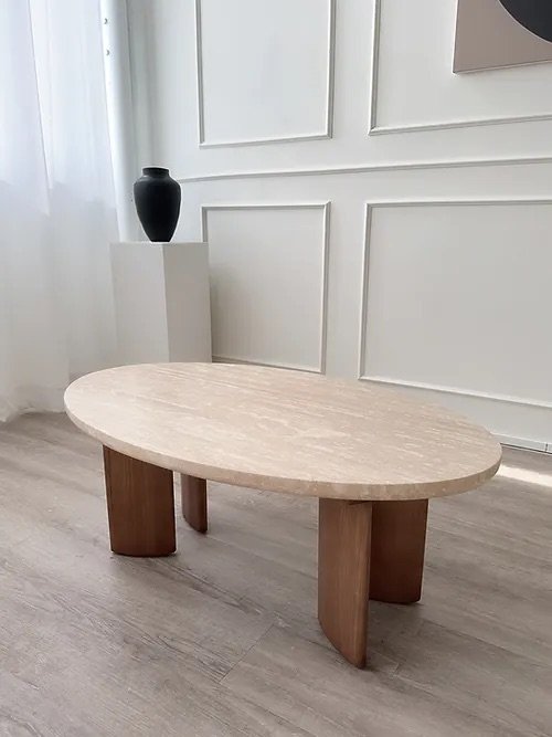 Cetaluia Oval Travertine Walnut Table