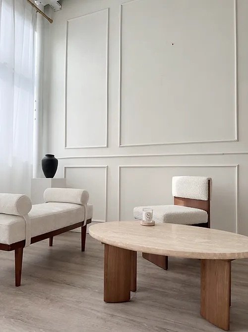 Cetaluia Oval Travertine Walnut Table