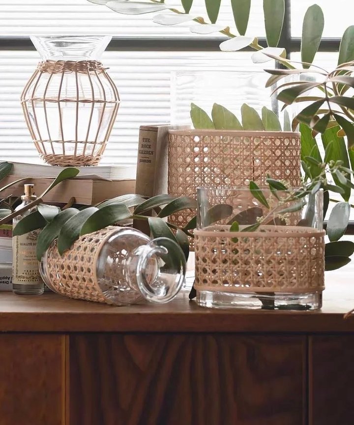 Hyacine Rattan Clear Vase