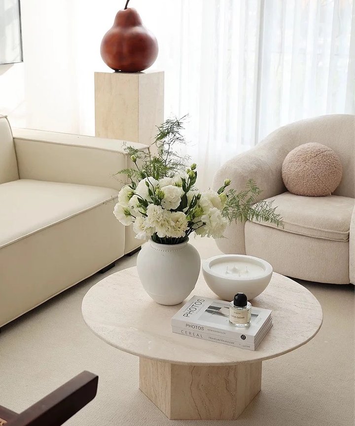 Calynda Hexagonal Travertine Table