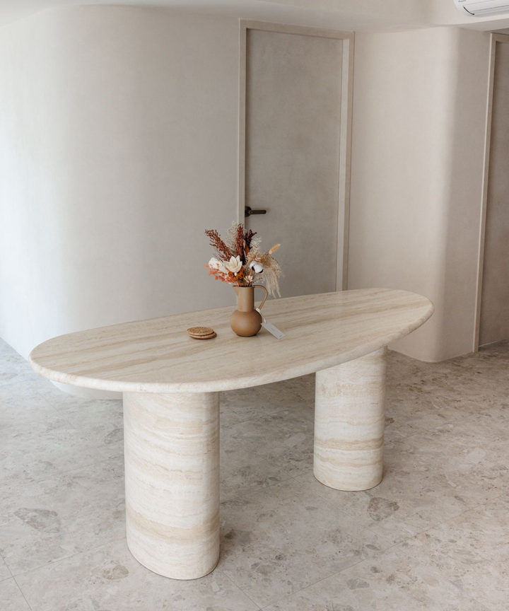 Cerise Travertine Dining Table - Droplet