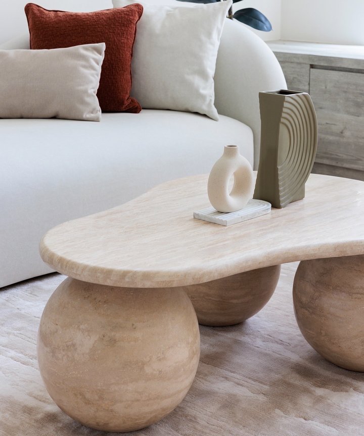 Carlsson Travertine Coffee Table - Spherical Base