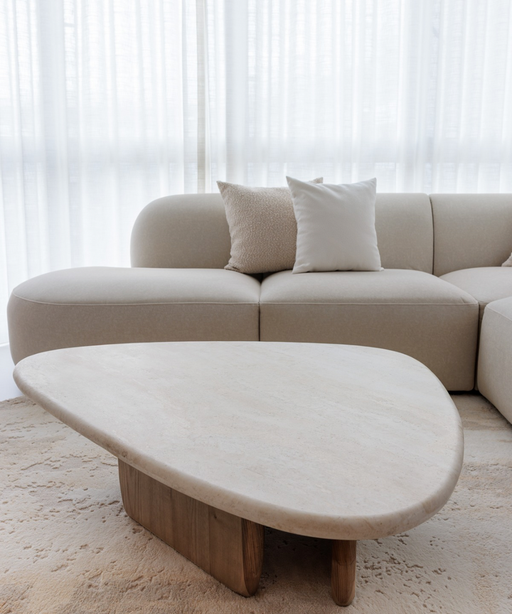 Calliope Travertine Coffee Table - Rounded Triangle