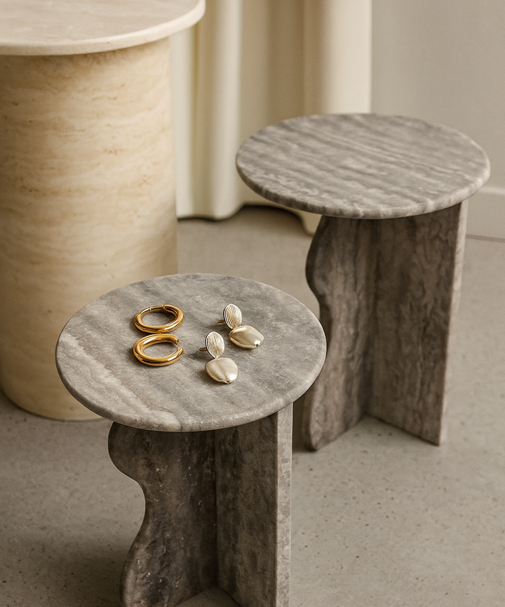 Delphina Travertine Wave Side Table