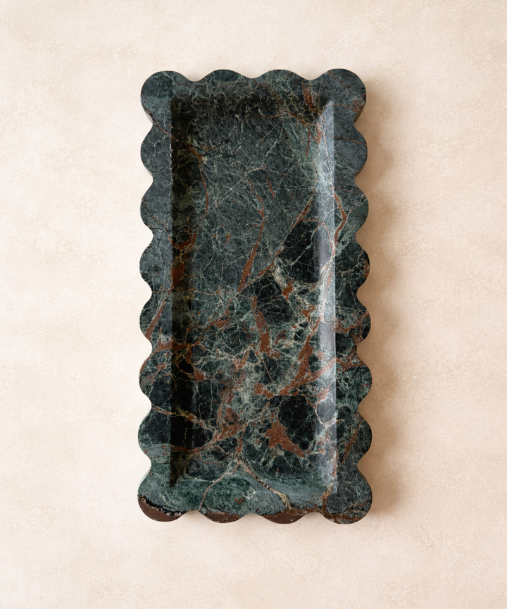 Galilahi Scalloped Tray - Rainforest Green Marble