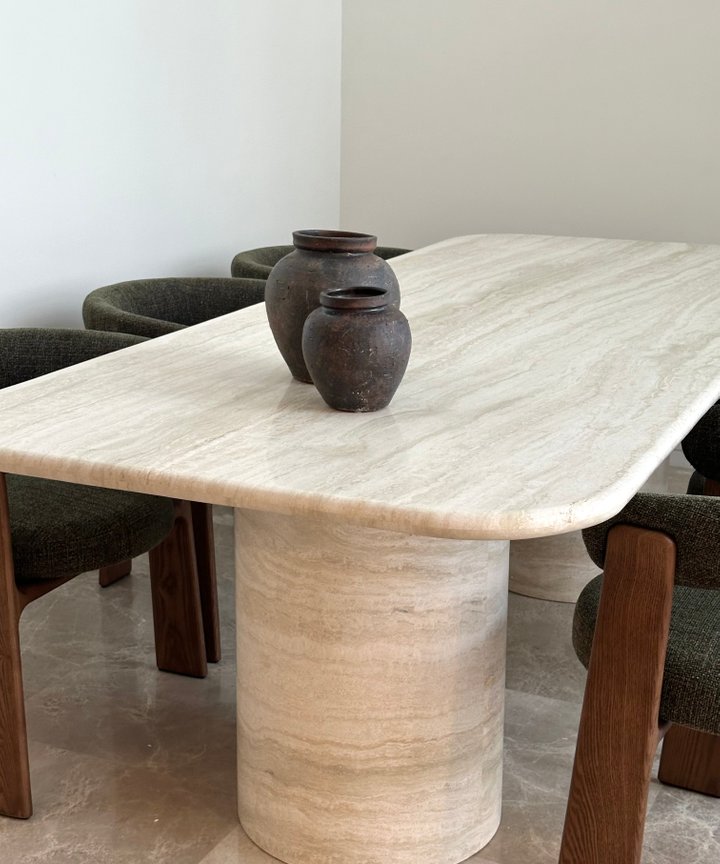 Cosette Travertine Dining Table - Cylindrical Base