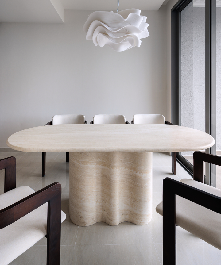 Carlyn Travertine Dining Table - Wavy Base