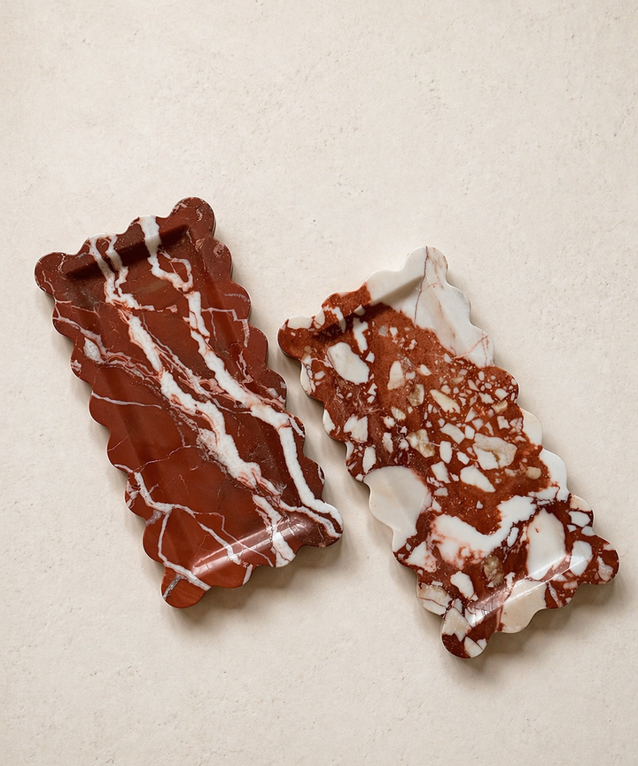Garnet Scalloped Tray - Calacatta Red
