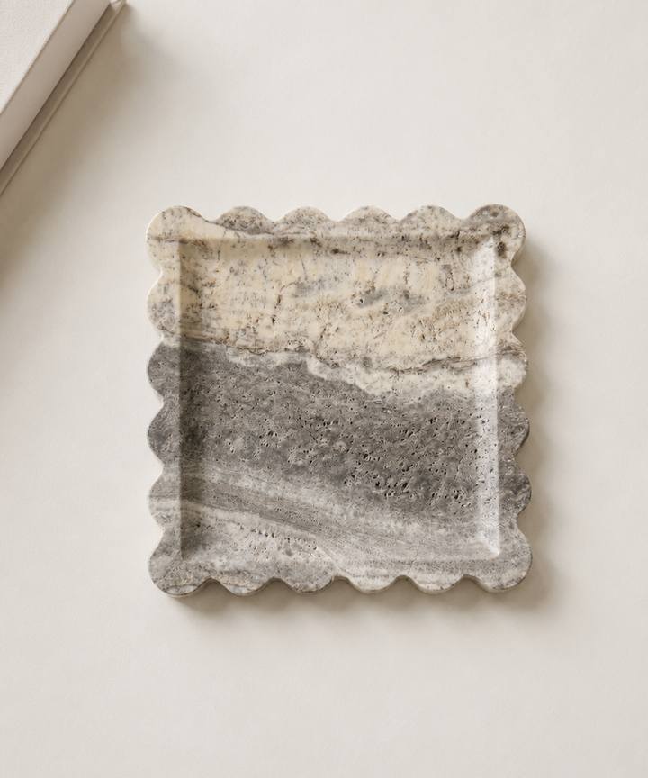 Gialia Scalloped Tray - Grey Travertine