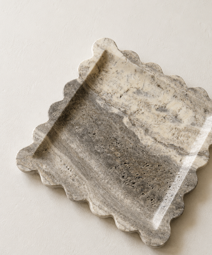 Gialia Scalloped Tray - Grey Travertine