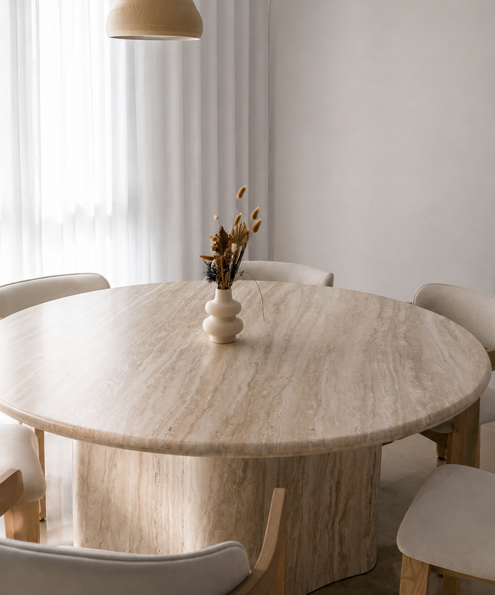 Chevonne Travertine Dining Table - Wave